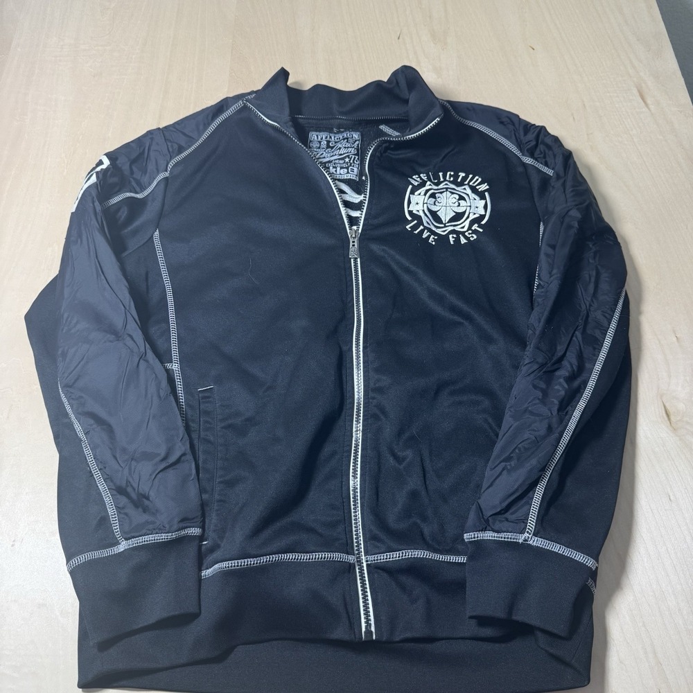 Affliction Live Fast Mens Full Zip Black Sweatshirt Jacket Pockets Size XL